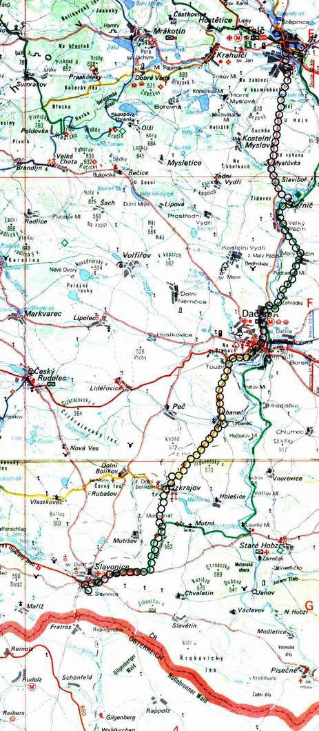  Mapa trasy Slavonice,Daice,Tel 44 km