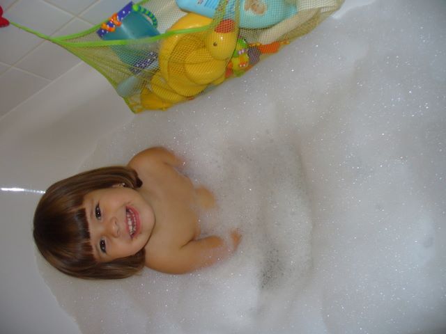 Having bath with big foam