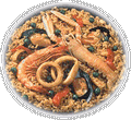 Paella s krevetami, mušlemi a kuřecím masem